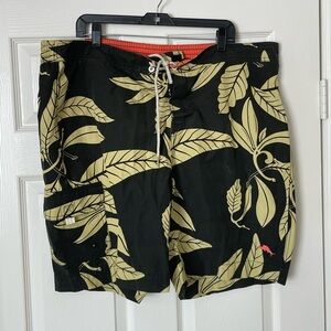TOMMY BAHAMA Mens Swim Trunks Size XXL - Black/Yellow - Hawaiian Tropical Lined